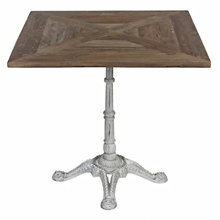 Café Bistro Table with Distressed Wood Top and Antique Turned Pedestal Leg